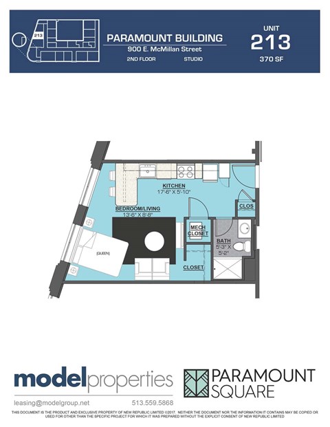 Floor plan for studio, 1 bath, 370 sqft